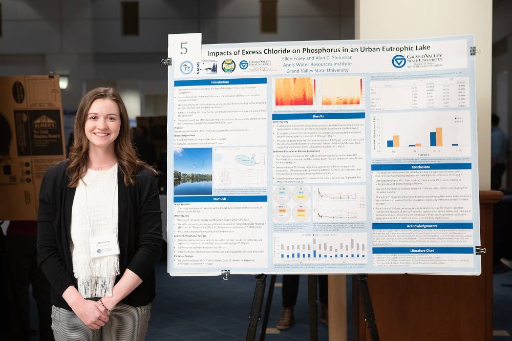 Biology-AWRI graduate student, Ellen Foley, standing in front of her poster.